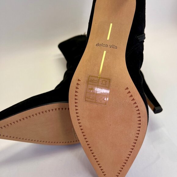 Dolce Vita Fernly Onyx Suede Boots Size 6.5 Black Mid Calf Zip Stiletto Heel - Picture 4 of 13